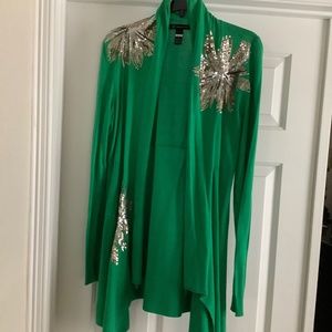 INC green with Gold sequins long sweater. Light weight